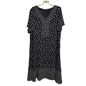 Talbots‎ Plus Size 16W Black White Floral Print Midi Dress V Neck Career